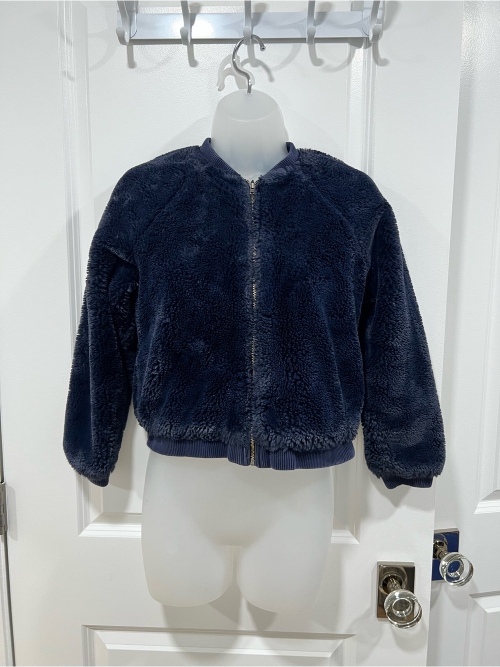 Gymboree Girls Blue Fuzzy Zip-Up Jacket Cozy Plush Sherpa Bomber Style XL (14)